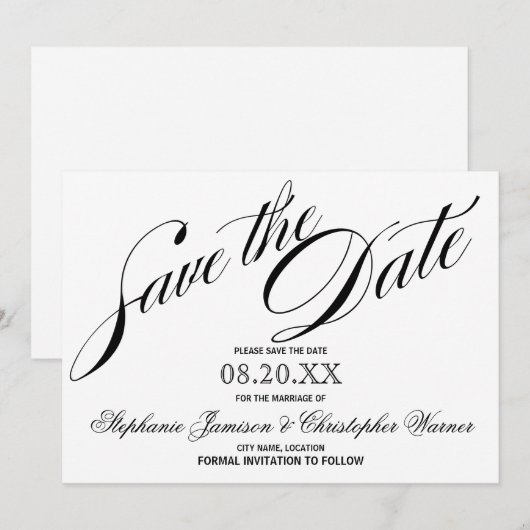 Het Manuscript van de legance van de kalligrafie s Save The Date (Voorkant / Achterkant)