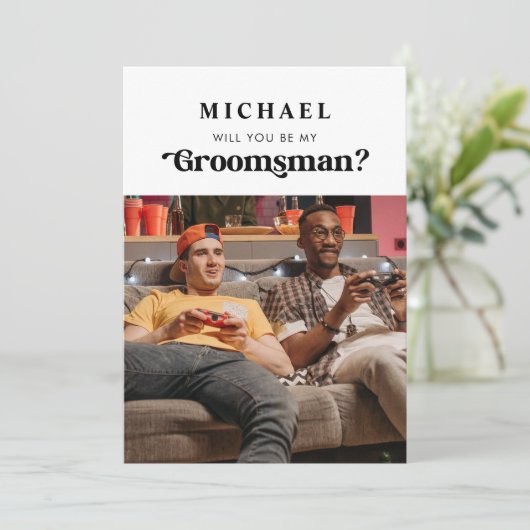 Het manuscript van de retroseur zal u mijn Groomsm Aankondiging (Staand voorkant)