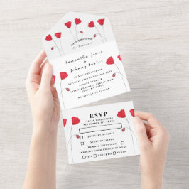 Het Manuscript van de Waterverf van Rode Poppies E All In One Uitnodiging