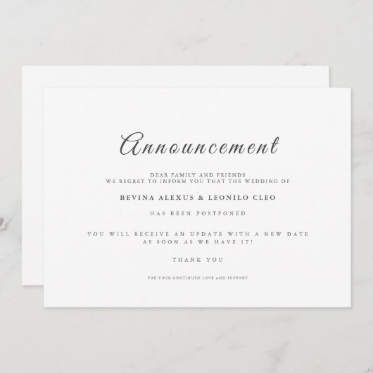 Het Manuscript van GV van het huwelijk annuleert d Kaart (Voorkant / Achterkant)