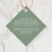 Het manuscript van het baby shower moderne groenda bedankjes labels (Achterkant)