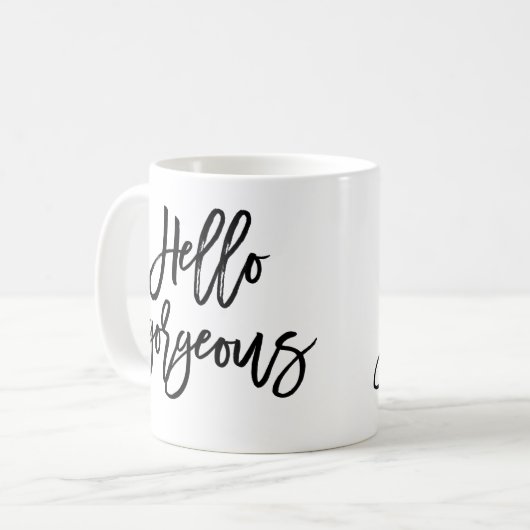 Het Manuscript van het Borstel Hallo Prachtige Mok (Voorkant links)