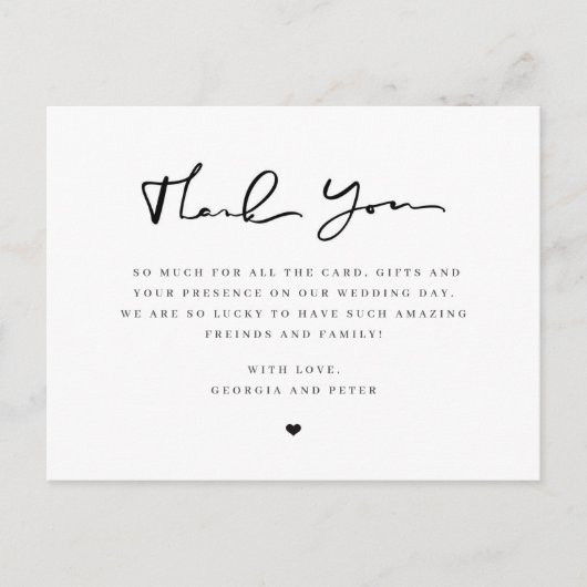 Het manuscript van het huwelijk dankt u de gasten briefkaart (Voorkant)