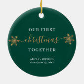 Het manuscriptpaar van de liefde foto eerste Kerst Keramisch Ornament (Achterkant)