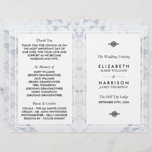 Het  Marble Wedding Bi-voudig Programma van Elegan (Voorkant / Achterkant)