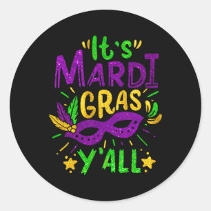 Het Mardi Gras Yall Beads Mask Jester Pet Festival Ronde Sticker