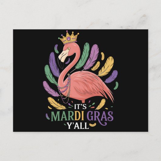 Het Mardi Gras Y'all Flamingo kostuum Briefkaart (Voorkant)
