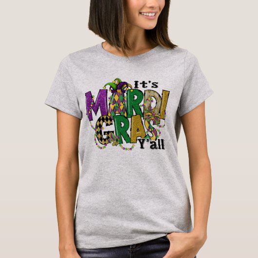 Het Mardi Gras Yall, Mardi Gras feestmasker kostuu T-shirt (Voorkant)
