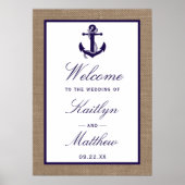 Het marineanker op jute strand bruiloftscollectie poster (Voorkant)
