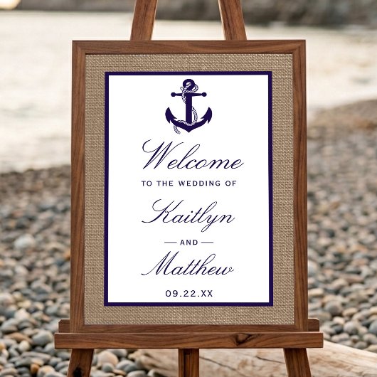 Het marineanker op jute strand bruiloftscollectie poster