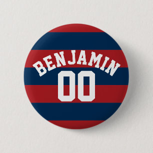 Het marineblauwe en Rode Aantal van de Naam van de Ronde Button 5,7 Cm