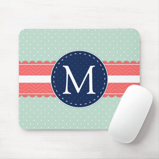 Het Marineblauwe Monogram van het Koraal van het Muismat (Met muis)