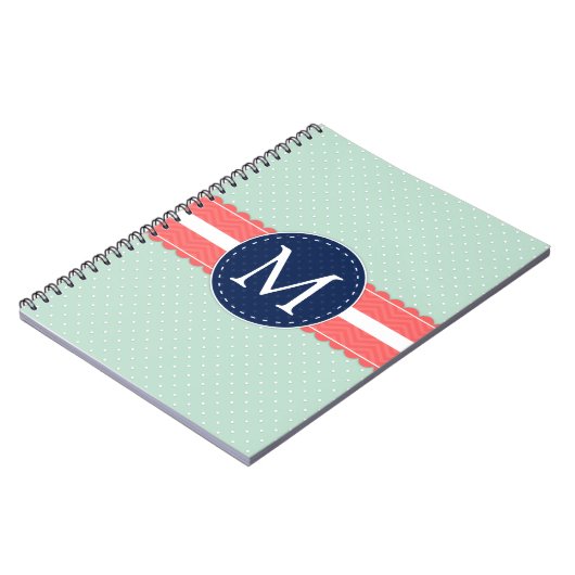 Het Marineblauwe Monogram van het Koraal van het Notitieboek (Linkerzijde)