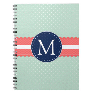 Het Marineblauwe Monogram van het Koraal van het Notitieboek