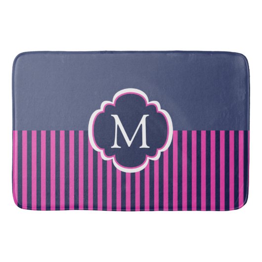 Het marineblauwe Roze Hoofdkussen van het Monogram Badmat (Voorkant)