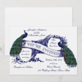 Het marineblauwe Vintage Huwelijk van Pauwen Kaart (Voorkant / Achterkant)