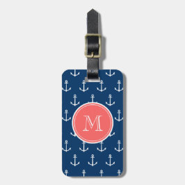 Het marineblauwe Witte Patroon van Ankers, het Bagagelabel
