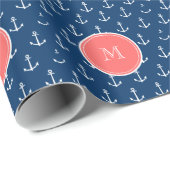 Het marineblauwe Witte Patroon van Ankers, het Cadeaupapier (Rol Hoek)