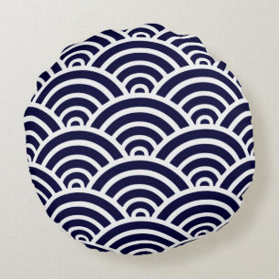 Het marineblauwe & Witte Patroon van de Kammossel Rond Kussen