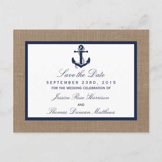 Het marinesanker op het Collectie van de Burlap Be Aankondigingskaart (Voorkant)