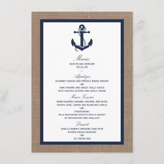 Het marinesanker op het Collectie van de Burlap Be Menu (Voorkant)