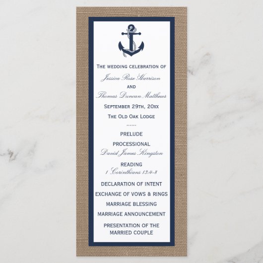 Het marinesanker op het Collectie van de Burlap Be Programmakaart (Voorkant)