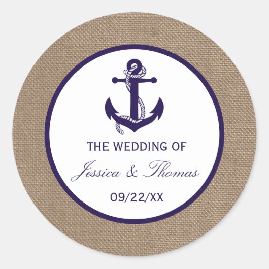 Het marinesanker op het Collectie van de Burlap Be Ronde Sticker (Voorkant)