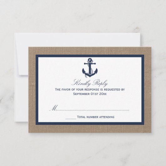 Het marinesanker op het Collectie van de Burlap Be RSVP Kaartje (Voorkant)