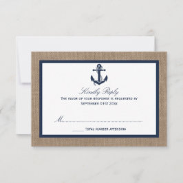 Het marinesanker op het Collectie van de Burlap Be RSVP Kaartje