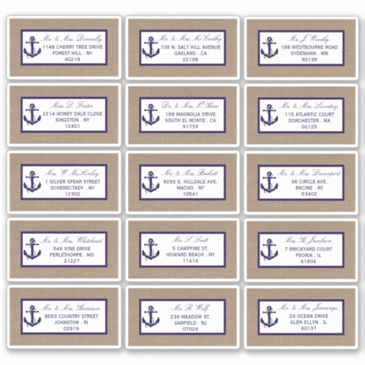 Het marinesanker op het Collectie van de Burlap Be Sticker (Voorkant)