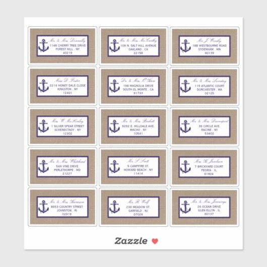 Het marinesanker op het Collectie van de Burlap Be Sticker (Vel)