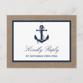 Het marinesanker op het Collectie van de Burlap Be Uitnodiging Briefkaart (Voorkant)