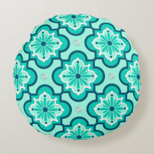 Het Marokkaanse Tile Pattern, Aqua en Turquoise Rond Kussen