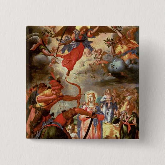 Het martelaarschap van St. Ursula, begin 17e eeuw Vierkante Button 5,1 Cm (Voorkant)