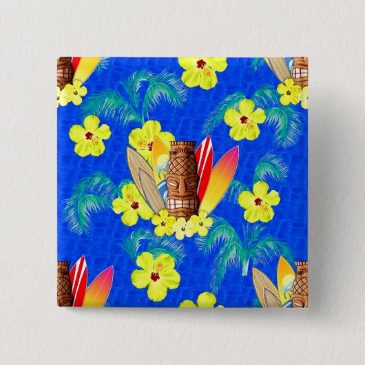 Het Masker en de Surfplanken van Tiki Vierkante Button 5,1 Cm (Voorkant)