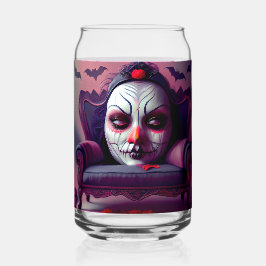 Het masker kijkt door de achterkant van een fauteu blikvorm glas