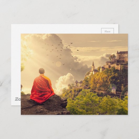 Het mediteren van Monnik vóór Grote Tempel Briefkaart (Voorkant / Achterkant)