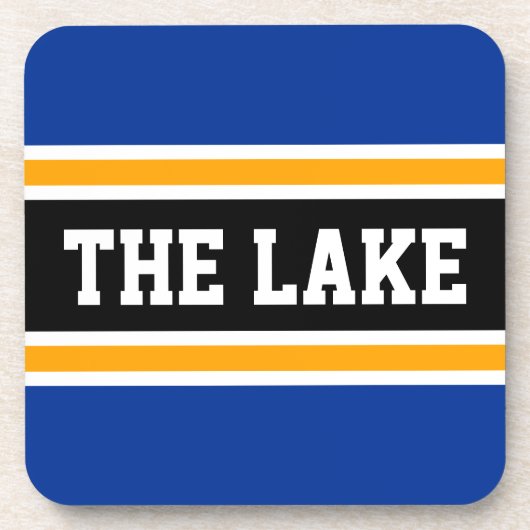 Het meer atletische marine blauw geel zwarte strep bier onderzetter (Voorkant)