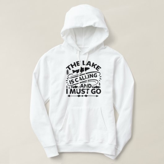 Het meer belt en ik moet gaan, Funny Vist L Hoodie (Design voorkant)