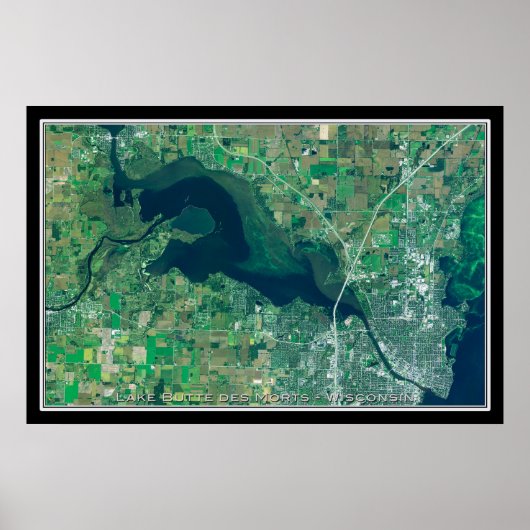Het meer Butte des Morts Wisconsin Satellite Map Poster (Voorkant)