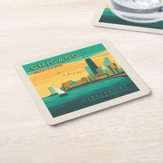Het meer | Chicago, Illinois Kartonnen Onderzetters (Schuin)
