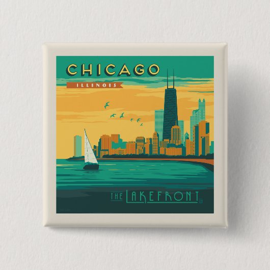 Het meer | Chicago, Illinois Vierkante Button 5,1 Cm (Voorkant)