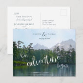 Het meer in de bergen begint ons avontuur met de b aankondigingskaart (Voorkant / Achterkant)