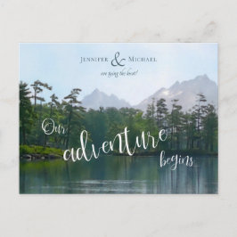 Het meer in de bergen begint ons avontuur met de b aankondigingskaart