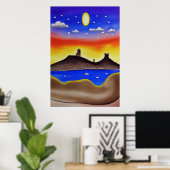 Het meer in de woestijn | AI Art Poster (Thuiskantoor)