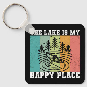 Het meer is mijn Happy Place Distress Vintage Lake Sleutelhanger