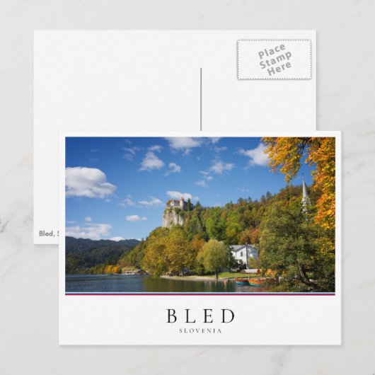 Het meer van Bled met bomen in herfstkleuren in Sl Briefkaart (Voorkant / Achterkant)