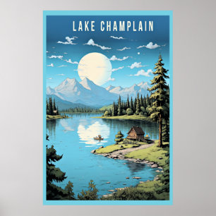 Het meer van Champlain, Vermont illustratie, Poster