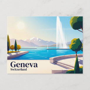 Het Meer van Genève en Jet d'Eau Zwitserland Briefkaart