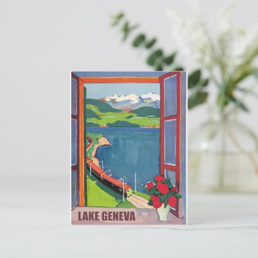 Het meer van Genève, spoorweg, uitzicht van het ra Briefkaart (Staand voorkant)